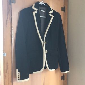 100% Wool Black J Crew Blazer with White Piping